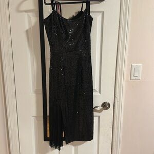 Dress the population black sequin midi dress